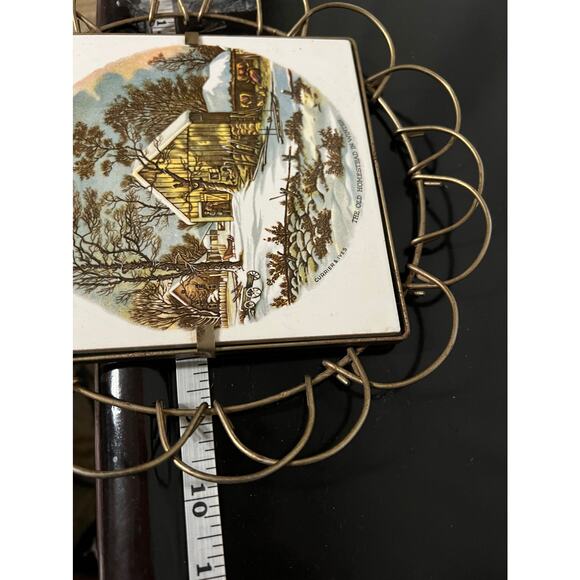 Vintage Currier and Ives The Old Homestead in Winter Tile wall art Stamped - Picture 4 of 5